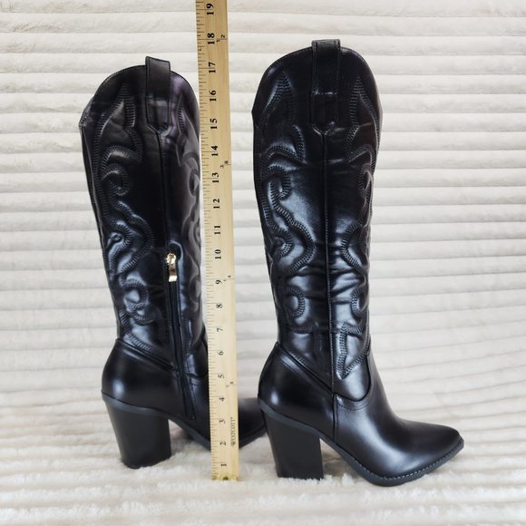 Electric Cowboy Jet Black Matte Western Knee High Cowgirl Boots Jet Black - Picture 15 of 15
